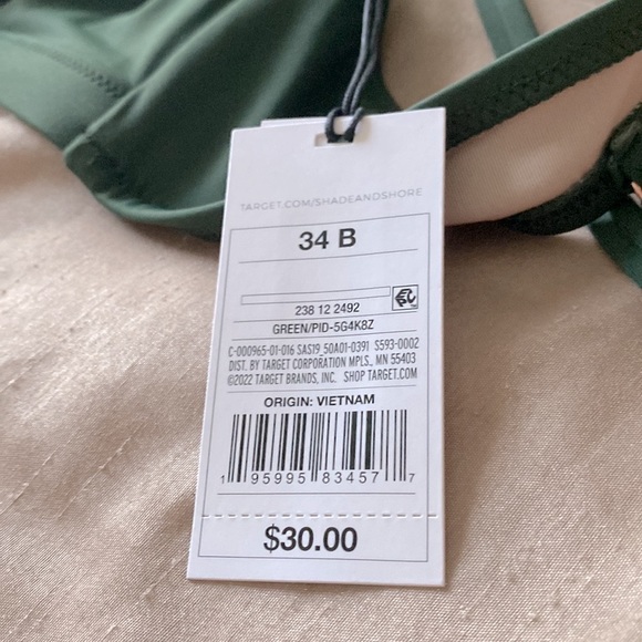 Shade & Shore Dark Green Adjustable Bikini Top. Size 34B, removable cups. NWT - Picture 12 of 12
